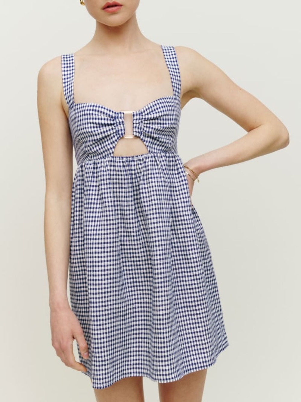 Reformation Noel Blue Gingham Mini Dress